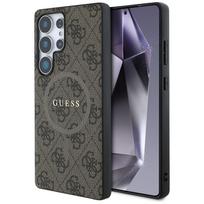 Guess odinė 4G spalvota žiedinė klasikinio logo MagSafe dėklas Samsung Galaxy S25 Ultra ruda
