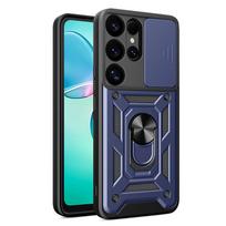 Hibridinė Armor Camshield dėklas su kamera dengiančia dangteliu ir metaliniu žiedu Samsung Galaxy S25 Ultra - mėlynas