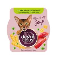 Delickcious Soup sriuba su tunu, kukurūzais ir žaliosiomis pupelėmis katėms, 80 g