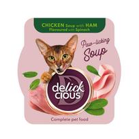 Delickcious Soup sriuba su vištiena, kumpiu ir špinatais katėms, 80 g