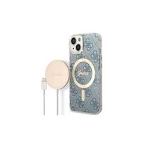 Apple iPhone 14 Pro Max Guess dėklas 4G Print MagSafe   Belaidis Įkroviklis (GUBPP14LH4EACSB) mėlynos spalvos