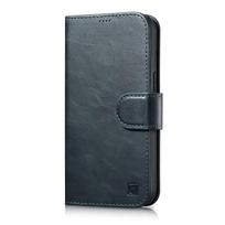 iCarer Oil Wax Wallet 2in1 Apple iPhone 14 Pro Max Leather atverčiamas Anti-RFID dėklas telefonui mėlynos spalvos (WMI14220724-BU)
