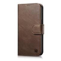 iCarer Oil Wax Wallet 2in1 Apple iPhone 14 Pro Anti-RFID Leather atverčiamas dėklas telefonui rudos spalvos (WMI14220722-BN)