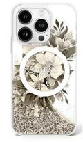 Dėklas Guess Liquid Glitter Flower MagSafe Apple iPhone 16 Pro Case - rusvai gelsvas
