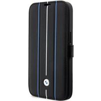 Dėklas Case BMW BMBKP14X22RVSK iPhone 14 Pro Max 6.7" juodas/juodas bookcase Leather Stamp Mėlyna Lines