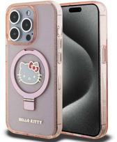 magsafe stovas - Apple iPhone 15 Pro Max Hello Kitty dėklas Ring Stand Glitter Electrop Logo MagSafe (HKHMP15XHRSGEP) rožinės spalvos - 1 nuotrauka