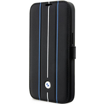 iphone telefonai - Apple iPhone 14 Pro BMW Bookdėklas odinis Stamp Mėlyna Lines (BMBKP14L22RVSK) juodos spalvos - 1 nuotrauka