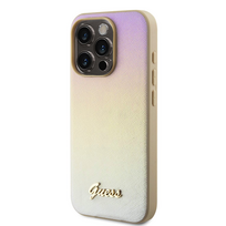 iphone 15 pro telefonai - GUESS GUHCP15XPSAIRD IPHONE 15 PRO MAX 6.7" ZLOTY/AUKSINIS KIETAS DĖKLAS SAFFIANO IRIDESCENT SCRIPT - 1 nuotrauka
