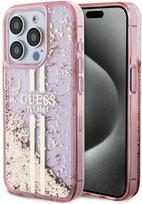 iphone 15 pro telefonai - Apple iPhone 15 Pro Guess dėklas Liquid Glitter Gold Stripes (GUHCP15LLFCSEGP) rožinės spalvos - 1 nuotrauka