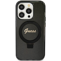 Guess Ring Stand Script Glitter MagSafe Apple iPhone 12/12 Pro - dėklas telefonui juodos spalvos