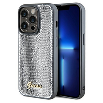 deklas apple iphone 14 - Apple iPhone 14 Pro Guess dėklas Sequin Script Metal (GUHCP14LPSFDGSS) sidabrinės spalvos - 1 nuotrauka