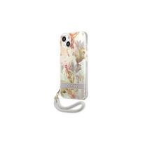 deklas su dirzeliu telefonams - Apple iPhone 13 Mini Guess dėklas Flower Strap (GUHCP13SHFLSU) violetinės spalvos - 1 nuotrauka