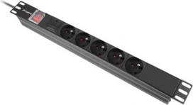 kabelis 5x2.5 - Lanberg PDU-05E-0200-IEC-BK maitinimo paskirstymo įrenginys 19 colių 1U 16A 5x230V 2m Juodas (Black) - 1 nuotrauka