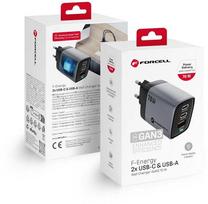 FORCELL F-ENERGY GaN III VT-37 Kelioninis įkroviklis su LCD ekranu 2 x Type-C + USB-A PD QC4.0 3,45A 70W Pilkas (Gray)