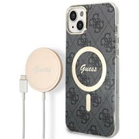 iphone ikroviklis - Apple iPhone 14 Plus Guess dėklas 4G Print MagSafe   Belaidis Įkroviklis (GUBPP14LH4EACSW) juodos spalvos - 1 nuotrauka