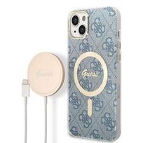Apple iPhone 14 Plus Guess dėklas 4G Print MagSafe   Belaidis Įkroviklis (GUBPP14SH4EACSW) mėlynos spalvos