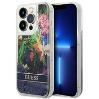 Apple iPhone 14 Pro Max Guess dėklas Flower Liquid Glitter (GUHCP14XLFLSB) mėlynos spalvos