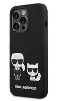 Apple iPhone 14 Pro Max Karl Lagerfeld dėklas Liquid silikoninis Karl & Choupette Magsafe (KLHMP14XSSKCK) juodos spalvos