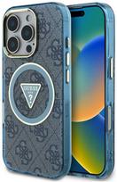 apple iphone 16 pro max magsafe - Guess IML Metal Glitter 4G Circle Triangle MagSafe dėklas, skirtas iPhone 16 Pro Max - Mėlyna - 1 nuotrauka
