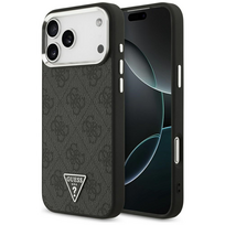 Dėklas Guess 4G Triangle Logo MagSafe skirtas Apple iPhone 17 Pro Max juodos spalvos sidabro spalvos