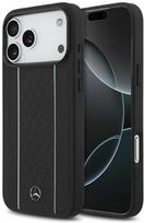 Mercedes Leather Star Pattern Stripes MagSafe dėklas skirtas Apple iPhone 17 Pro Max juodos spalvos