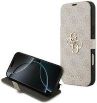 Guess Book 4G Metal Logo dėklas skirtas Apple iPhone 17 Pro Max rožinės spalvos