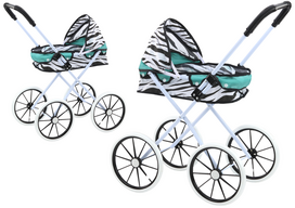 Lean Toys Lėlių vežimėlis dideliais ratais sulankstomas Zebra Turkis (Turquoise)