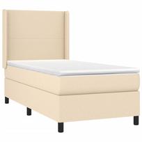 miegamojo lova 100x20 - vidaXL Lova su spyruoklėmis ir čiužiniu, kreminė (Cream), 100x200 cm, audinys - 3 nuotrauka