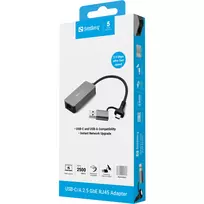usb a ethernet rj45 - Sandberg 136-68 USB-C/A 2.5 GbE RJ45 Adapteris Juodas (Black) - 1 nuotrauka