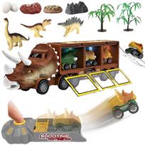 WOOPIE dinozaurų sunkvežimis su paleidimo įrenginiu ir automobiliais 15 vnt.