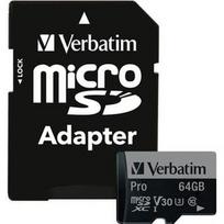 Verbatim Pro microSDHC 64GB UHS-I U3 Class 10 + SD Adapter