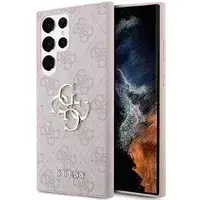 GUESS GUHCS23L4GMGPI Samsung Galaxy S23 Ultra Kietas Dėklas 4G Didelis Metalinis Logotipas - Rožinis (Pink)