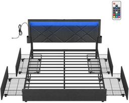 Lova Songmics VASAGLE RMB828G02, šviesiai pilka (Light Grey), 160x200 cm, su LED ir stalčiais