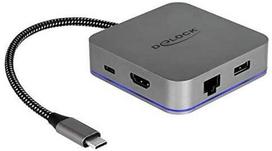 usb c laidas 4k - Delock USB-C Docking Station 4K HDMI/Hub/LAN/PD 3.0 Pilka (Gray) - 1 nuotrauka