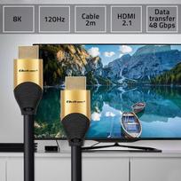 hdmi laidas - Qoltec 50355 HDMI v2.1 kabelis Itin didelės spartos 8K ,  60Hz ,  28AWG ,  Auksas ,  2m - 1 nuotrauka