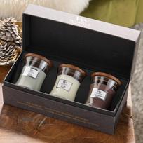 WoodWick Mini Aromatinių žvakių rinkinys (Fireside, White Teak, Sand & Driftwood), 3 x 85 g