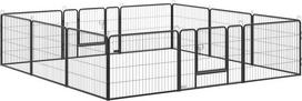voljeras - Pawhut Metalinis šuniukų aptvaras su 12 skydelių, Juodas (Black) - 1 nuotrauka