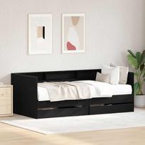 vidaXL Dienos lova Juodas (Black) 100x200 cm, apdirbta mediena
