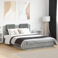 vidaXL Lovos rėmas su galvūgaliu ir LED, betono pilkas (Concrete Grey), 150x200 cm
