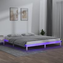 vidaXL Lovos rėmas su LED, baltos (White), 160x200 cm, medienos masyvas