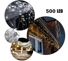 Happy People 500 LED 25 metrai lempučių lauko girlianda varvekliai su baltu laidu, šaltai baltos spalvos flash