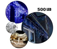 Happy People 500 LED 25 metrai lempučių lauko girlianda varvekliai su baltu laidu, mėlynos spalvos flash