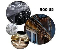 Airi 500 LED 25 metrai lempučių lauko girlianda varvekliai su baltu laidu, šaltai baltos spalvos flash
