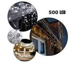 Airi 500 LED 25 Metrai lempučių lauko girlianda Varvekliai su baltu laidu, Šiltai baltos spalvos Flash