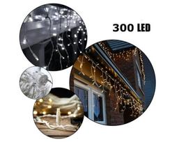 Happy People 300 LED 15 metrai lempučių lauko girlianda varvekliai su baltu laidu, šaltai baltos spalvos flash