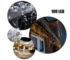 Airi 100 LED 4 metrai lempučių lauko girlianda varvekliai su baltu laidu, šaltai baltos spalvos flash