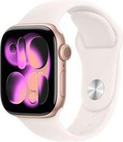 apple watch ismanieji laikrodziai - Apple Watch Series 11 42mm Rožinis Auksas (Rose Gold) / Šviesiai Melsvas (Light Blush) Sportinis Dirželis - S/M - 1 nuotrauka