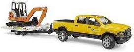 BRUDER Dodge Ram 2500 servisas su priekaba ir mini ekskavatoriumi, geltona
