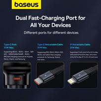 baseus car charger - Automobilinis įkroviklis Baseus Enjoyment, USB Type C/Lightning, juoda, 60 W - 4 nuotrauka