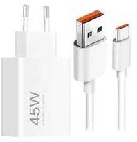 Xiaomi MDY-17-EF USB-A 45W Kelioninis Įkroviklis + Data Kabelis USB-C 6A Baltas (White)
